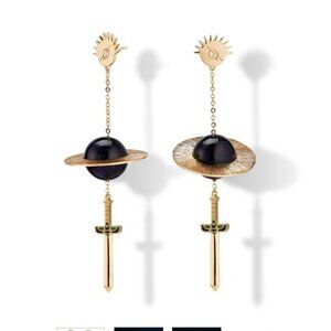 Milk Tooth Precipice Planet & Dagger Design Statement Earrings Sparkle Galaxy